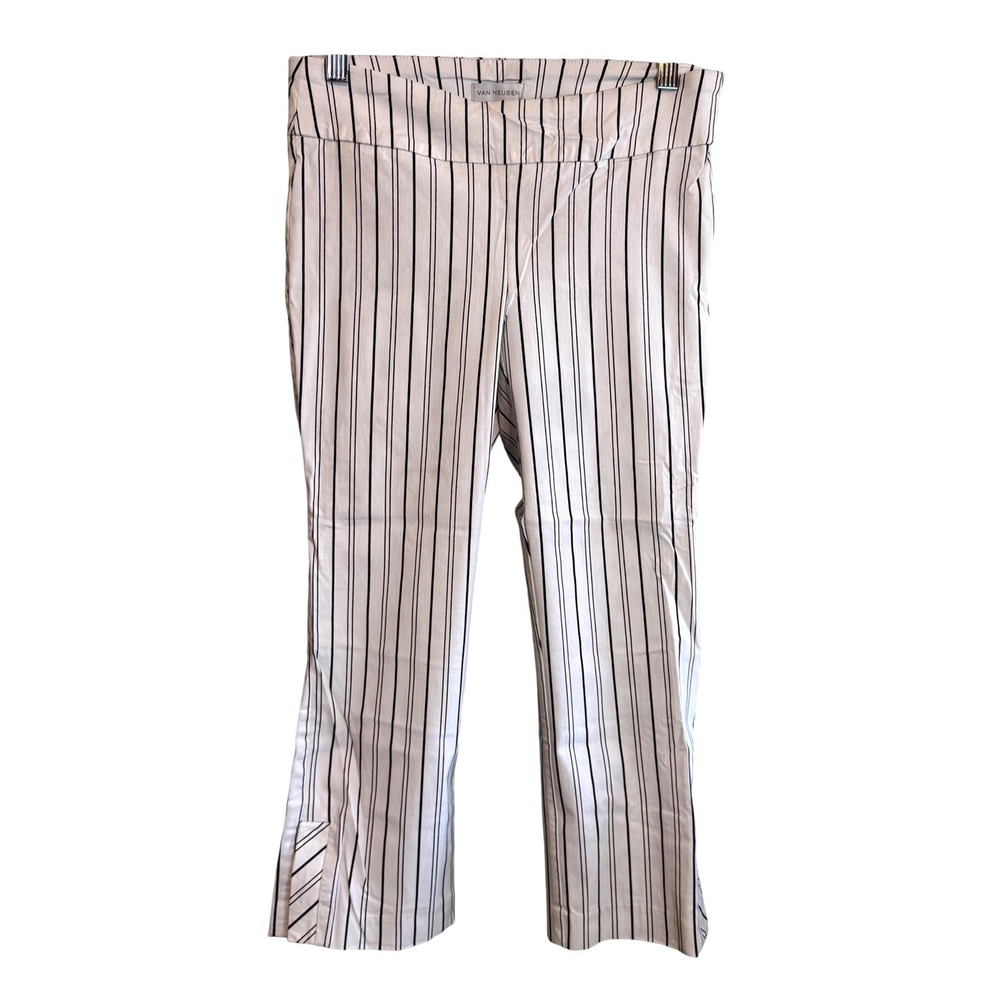 Van Heusen Womens Pinstriped Casual Career Office Pull On‎ Pants White Size 2